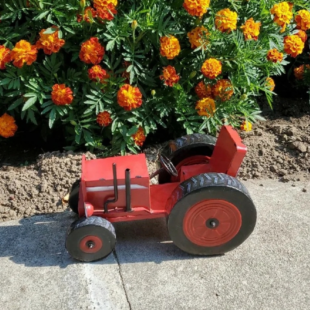 Rustic Metal Red Tractor Decor